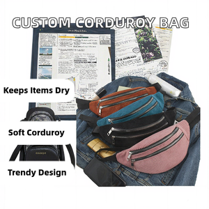Riñonera de pana impermeable para mujer con logotipo personalizado, para deportes al aire libre, con cremallera y letras, para llevar cruzada o al cintura - Product Image 2
