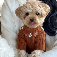 Pull en tricot pour chien mignon, broderie florale 3D faite à la main, pull pour chiot, vêtements pour animaux de compagnie doux et chauds, manteaux d'hiver pour chiens