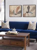 Französischer Vintage Amerikanischer Landhausstil Blaues Samt-Stoffsofa mit Schwammfüllung Dreisitzer für Wohnzimmer