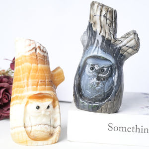 Venta al por mayor de artesanías de cristal curativas de alta calidad, talladas a mano con forma de búho en tronco de árbol, calaveras y estatuas de Feng Shui para regalo. - Product Image 2