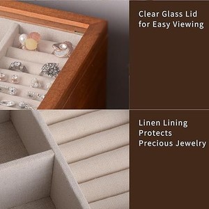 Wooden Jewelry Box With Lid And Compartments Multi Layer <b>Storage</b> For <b>Rings</b> Bracelets Watches Desktop Organizer Rectangle Shape - Product Image 4