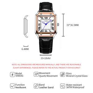 Orologi SINOBI di Lusso Quadrati Classici da Uomo con Numeri Romani Orologio Casual in Pelle al Quarzo da Polso per Uomo - Product Image 6