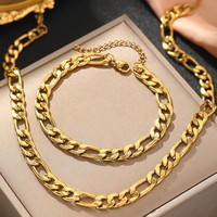 Ensemble de bijoux collier et bracelet en acier inoxydable plaqué argent, style classique vintage punk, chaîne cubaine géométrique, pour anniversaire