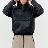 Sweat-shirt à capuche en cuir PU fonctionnel brodé avec logo personnalisé OEM pour hommes et femmes