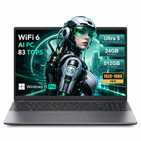 Ordinateur portable professionnel AI OEM ODM 15,6 pouces Intel Core Ultra 5 225H, 24 Go LPDDR5, 512 Go PCIe NVMe SSD, Windows 11 Pro, clavier personnalisé