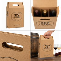 Boîte d'emballage en carton ondulé kraft personnalisée pour 3 bouteilles de vin, pliable, avec poignée découpée