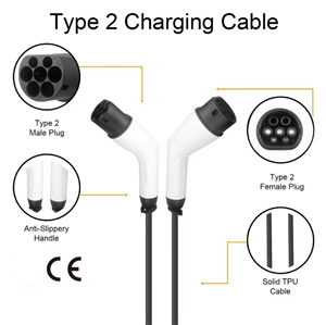Cable de Carga para Vehículos Eléctricos Tipo 2 de Doble Cabeza, 16A 3.5kW, Portátil, Cable de TPU con Logotipo Personalizado - Product Image 2