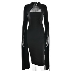 Vestido de Noche para Mujer, Sin Tirantes, Falda Midi, Manga Larga, Capa Desmontable, Color Sólido, Elegante Vestido de Fiesta - Product Image 5