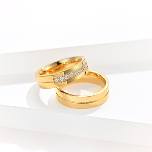 Bộ nhẫn đôi thép không gỉ đơn giản, đính đá zircon CZ, nhẫn cưới titan không bị xỉn màu, nhẫn đính hôn hứa hẹn - Product Image 1