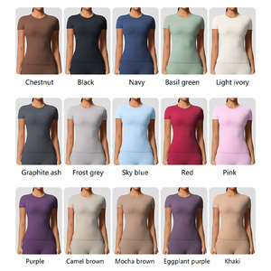 Roregal Yoga T-Shirt Fitness Running Col rond <span class=keywords><strong>Couleur</strong></span> unie T-shirt court serré Dames Yoga Tops courts - Product Image 2