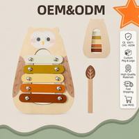 Wooden Owl Xylophone Baby Musical Toy 5 Tone Bars Leaf Mallet Montessori Percussion Instrument Toddler 1 2 3 Year Wholesale