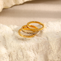 Bague géométrique en acier inoxydable plaqué or 18 carats avec pierre en zircon, 3 pièces/ensemble pour femmes, étanche
