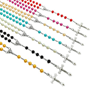 Nuevo Collar Largo con Colgante <span class=keywords><strong>de</strong></span> Cruz <span class=keywords><strong>de</strong></span> Jesús y Virgen María, Joyería Cristiana, Cuentas <span class=keywords><strong>de</strong></span> Perlas <span class=keywords><strong>de</strong></span> Vidrio <span class=keywords><strong>de</strong></span> 8 mm, <span class=keywords><strong>Rosario</strong></span> <span class=keywords><strong>de</strong></span> Oración - Product Image 2