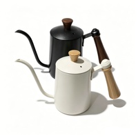 Bouilloire à bec de cygne 600/350 ml pour café et thé, en acier inoxydable 304, avec poignée en bois et couvercle, portable, pour infusion par le dessus