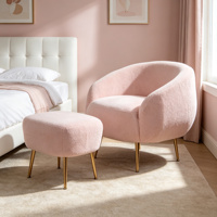 Fauteuil d'appoint en fausse fourrure rose capitonné avec repose-pieds, pieds en métal doré, ensemble de loisirs pour appartement et chambre, certifié BSCI