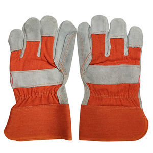 Welding <b>Gloves</b> Cowhide Orange Padded Palm High Temperature Resistant Construction Industry Use - Product Image 1