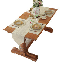 Chemin de table en dentelle de coton blanc rural américain Nappe creuse brodée pour la maison ou l'hôtel Techniques tissées