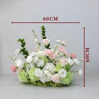 Boule de fleurs artificielle en soie blanche et verte 50/60 cm, faite à la main, centre de table de mariage, arrangement floral au sol pour la décoration d'événements