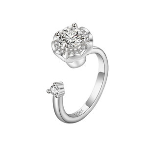 Anillo Giratorio Ajustable de Cobre Bañado en Oro Blanco con Microincrustaciones de Zirconia en Forma de Flor, Joyería Antiestrés y Anti-Impaciencia - Product Image 5