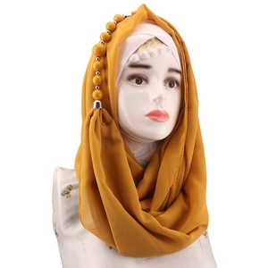 Collier perlé en mousseline de soie imprimé musulman, grande pierre, bijoux Pashmina, écharpes de style ethnique, rayures en soie, foulard chaud, tête Hijab - Product Image 5