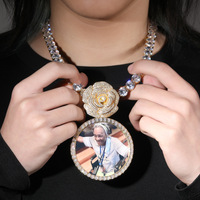 Pendentif Photo Cercle Grande Taille Collier Rose Bail Diy Images Bijoux Personnalisés Femmes Hommes Rappeur