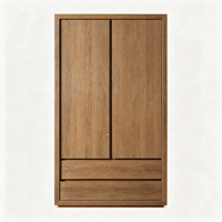 Armoire 2 portes 2 tiroirs en chêne massif sans poignées, style Japandi moderne et minimaliste, pour chambre, appartement, maison, hôtel