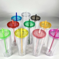 Gobelet boule à neige en stock à double paroi de 24oz en plastique transparent en acrylique