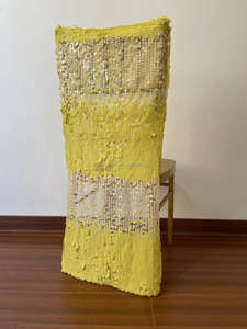 Fundas <span class=keywords><strong>de</strong></span> silla con medio respaldo <span class=keywords><strong>de</strong></span> lentejuelas amarillas y marfil <span class=keywords><strong>de</strong></span> 9mm para eventos - Product Image 2