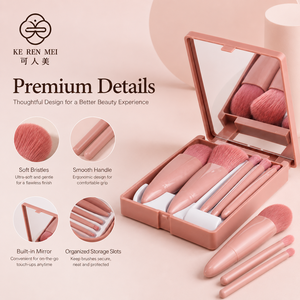 ชุดแปรงแต่งหน้าแบบพกพา 5 ชิ้น แปรงทาลิปสติกปรับแต่งได้ พร้อมกล่องเก็บพลาสติก - Product Image 3