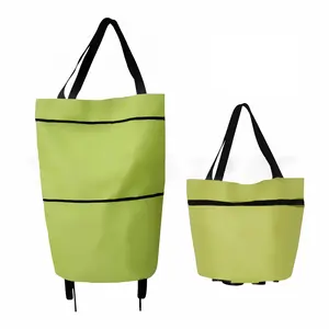 tote çanta arabası Suppliers-Toptan katlanabilir omuzdan askili çanta yeşil katlanır tekerlekli alışveriş arabası tote arabası çantası tekerlekli