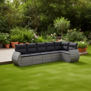 Conjunto de Sofás Modulares para Jardín, Color Gris, Ratán PE, Estructura de Acero, 6 Plazas, Muebles de Exterior, Diseño Contemporáneo - Product Image 2