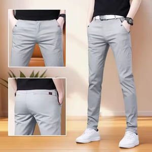<span class=keywords><strong>Pantaloni</strong></span> Formali Oversize con Pieghe Laterali Bianco e Nero in Cotone <span class=keywords><strong>Pantaloni</strong></span> Casual Eleganti per Uomo - Product Image 4