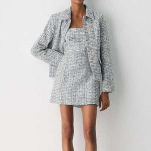 Robe mini trapèze vintage brodée en tweed à col carré sans manches pour femme, taille naturelle, élégante pour le bureau ou les soirées - Product Image 5