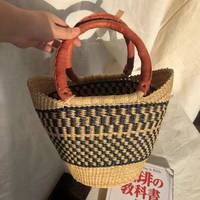 Panier en osier Bolga tressé à la main en jonc de mer et en jacinthe d'eau, décoratif, avec poignée, pour le rangement, vente en gros, artisanat