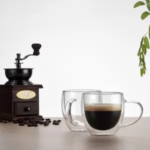 Vente en gros de tasses personnalisées à haute teneur en borosilicate à double paroi en verre transparent pour expresso et café glacé