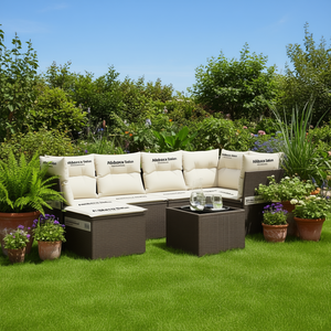 Ensemble de canapés de jardin en rotin brun avec coussins imperméables, mobilier d'extérieur au design contemporain - Product Image 2