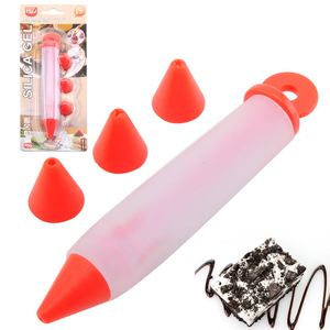 Custom Wholesales DIY Baking Supplies 6 Inches Red Silicone <b>Cake</b> Decorating <b>Pen</b> with 3 Nozzles - Product Image 1