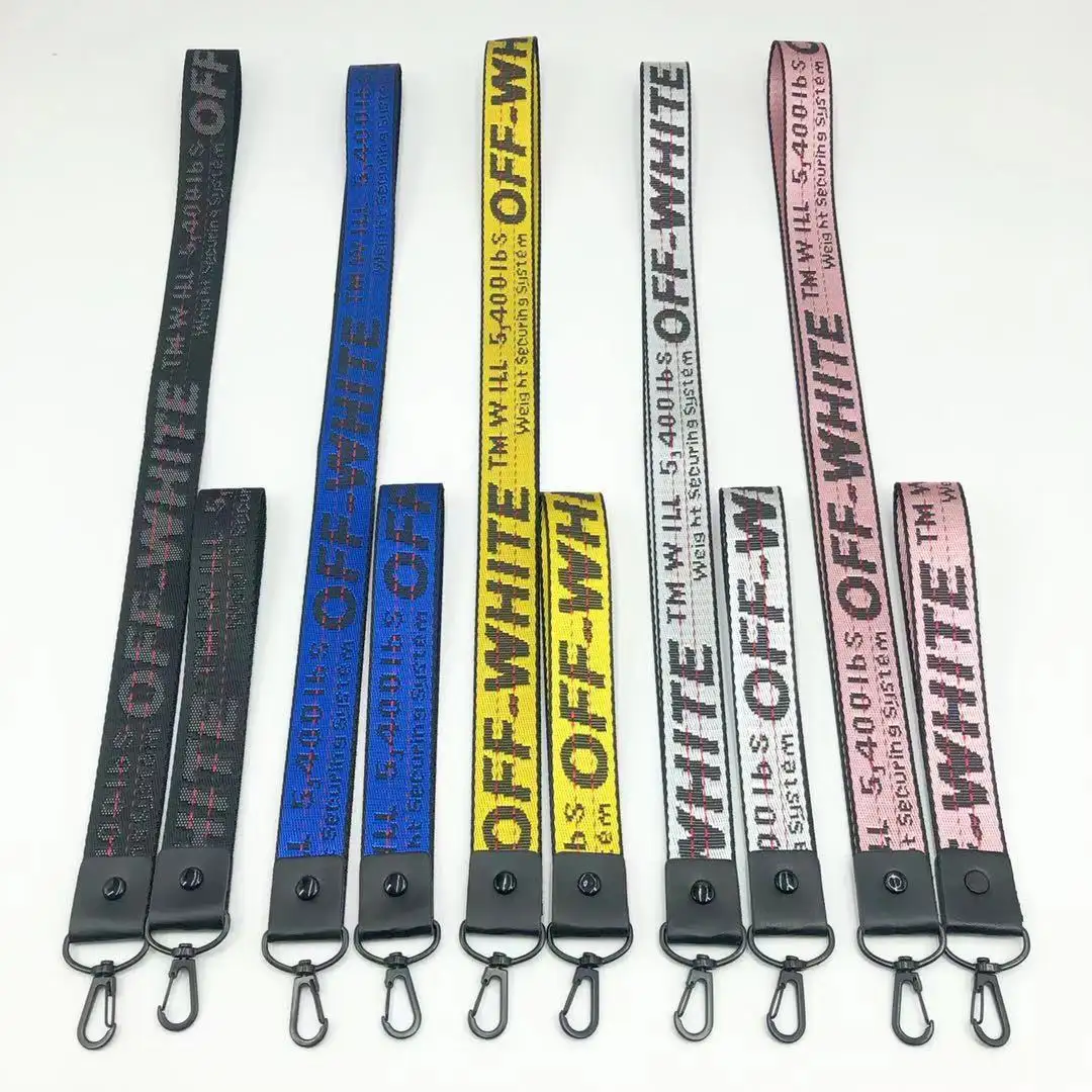 Black Off Keychain Lanyard Fashion Mobile Phone Wholesale Polyester Sublimation Printed Strap Factory Cheap Wallet Bag Chain