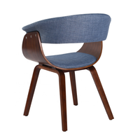 Fauteuil de chambre moderne et confortable, mobilier de styliste italien, en noyer + lin bleu, haute qualité