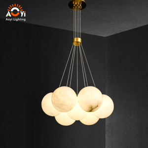Lustre moderne de luxe en albâtre, <span class=keywords><strong>suspension</strong></span> multi-têtes en pierre naturelle <span class=keywords><strong>pour</strong></span> villa, salon, hall d'hôtel - Product Image 3