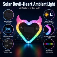 Lampe d'ambiance LED solaire pour voiture, cœur de démon, néon, RGB multicolore, allumage/extinction automatique, décoration de fenêtre, universelle, ABS, murale
