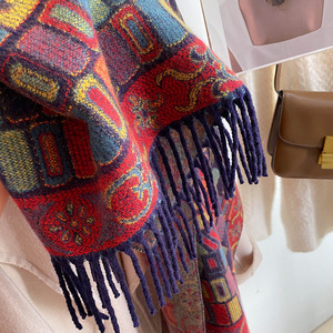 Bufanda tradicional gruesa hilada con núcleo para <span class=keywords><strong>mujer</strong></span> de otoño e invierno, chal de viaje con borlas de estilo étnico, Cachemira cálida con estilo único - Product Image 3