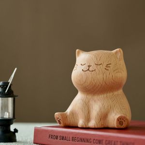 Wood Lucky Cat Figurine Compact Feng Shui Desktop <b>Ornament</b> Home Office Study Decor Housewarming Gift Single Piece - Product Image 2