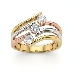 แหวนหมั้นเพชรทรงกลมเจียระไนแบบบริลเลียนท์ 3 เม็ด 3 สี ชุบทอง 18K 14K สไตล์โรแมนติก สำหรับผู้หญิง - Product Image 1