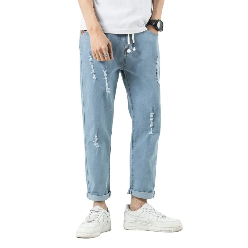 Hot Selling Plus Size Denim skinny Jeans Leopard Patch High Street Slim Pants Men's tapered Jeans