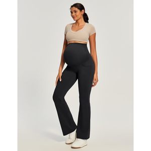 Pantalon de maternité pour femme, taille haute, extensible, coupe droite, avec poches, respirant, pour la grossesse et le travail - Product Image 3