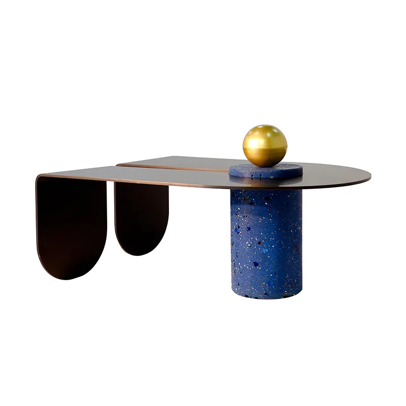 Mesa de té con letras creativas nórdicas con mesa de centro de metal, sofá para sala de estar, mesa de centro de acero inoxidable para interiores