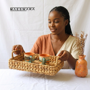 CLARA M Natural Water Hyacinth Serving <b>Tray</b> Handwoven Storage Basket With Handles Rustic Home Decor Organizer <b>Breakfast</b> <b>Tray</b> Gif - Product Image 3