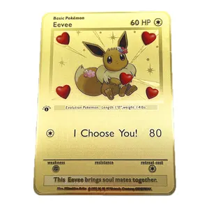 Tarjeta Poke mon de acero inoxidable de Pikachu con corazones, regalo de metal dorado para el Día de San Valentín, te elijo