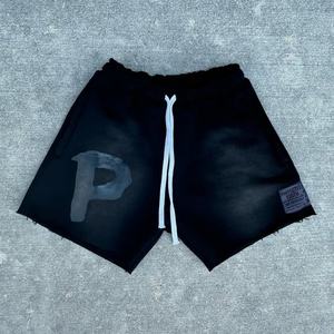 Shorts de sport de haute qualité fabriqués en usine, à cordon de serrage, épais, lavés, avec logo personnalisé, imprimés en relief, décontractés, à taille élastique - Product Image 2
